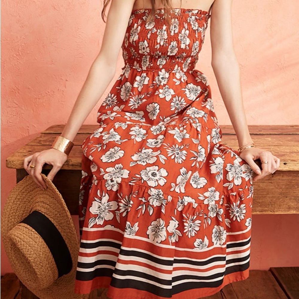 Francesca's Collections Strapless Dress in Red and White Floral- new with tag